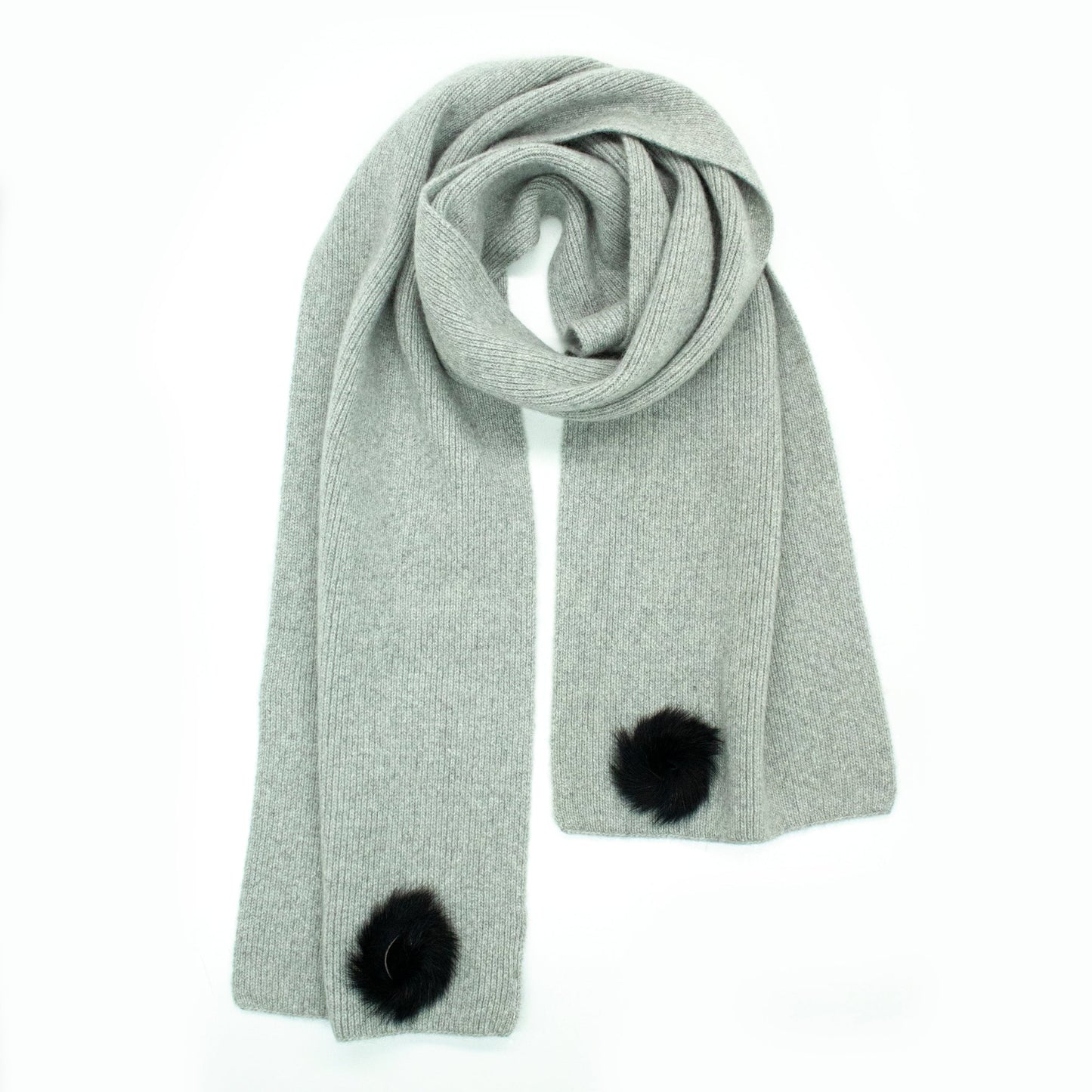 CASHMERE SCARF WITH FUR ROSETTE