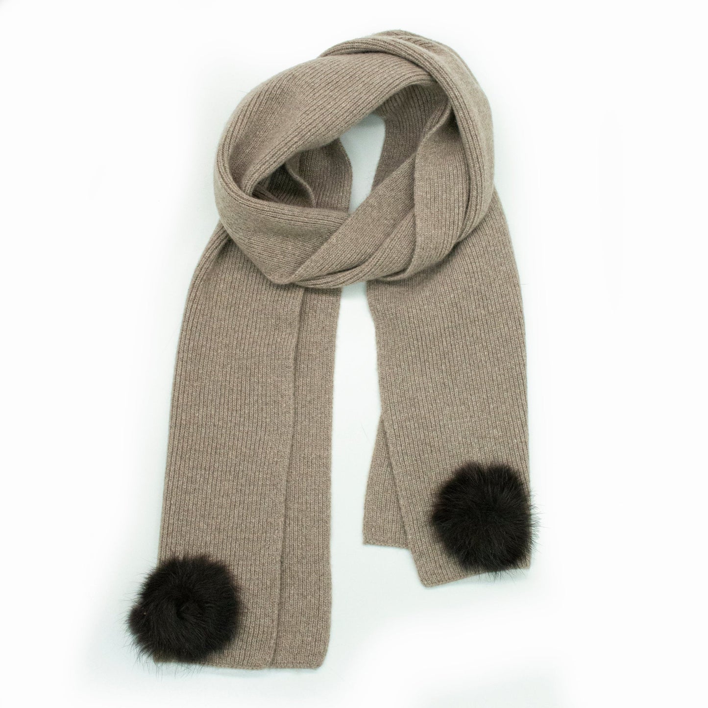 CASHMERE SCARF WITH FUR ROSETTE