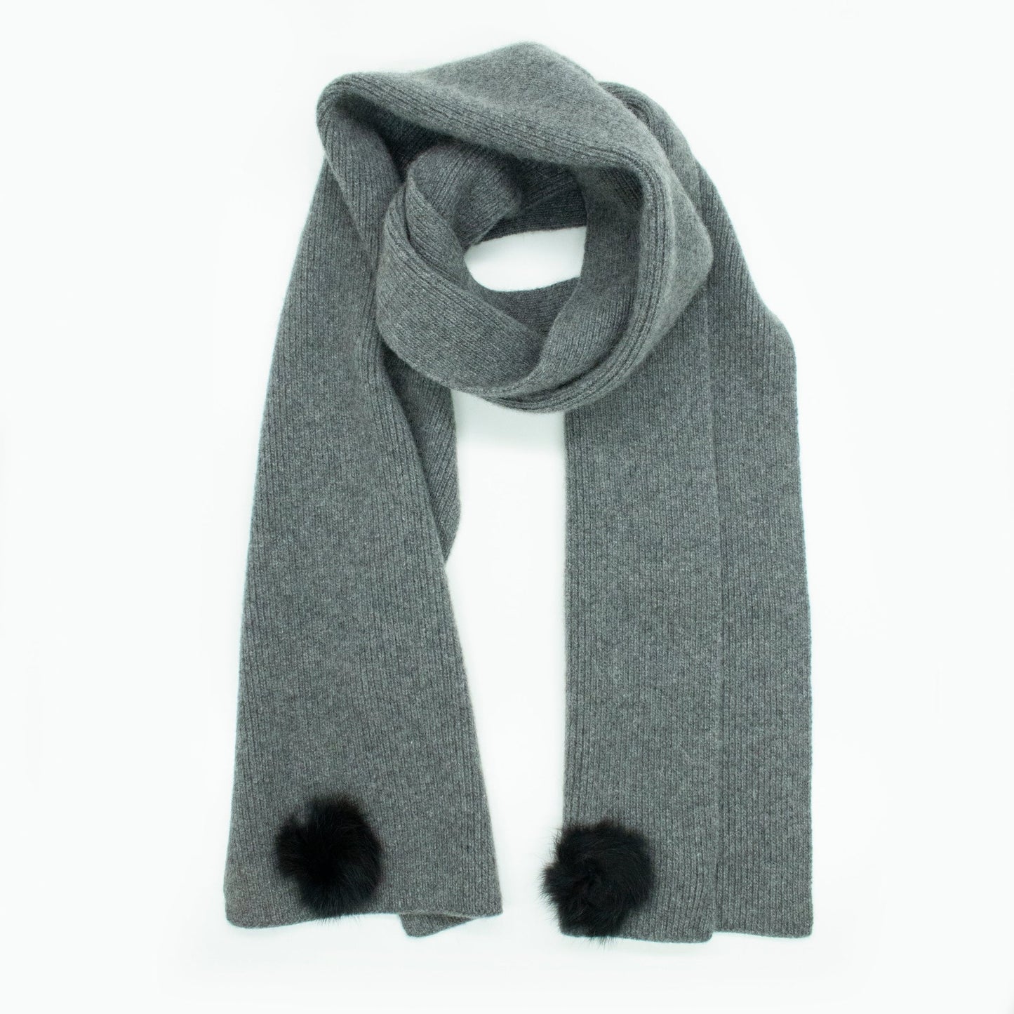 CASHMERE SCARF WITH FUR ROSETTE