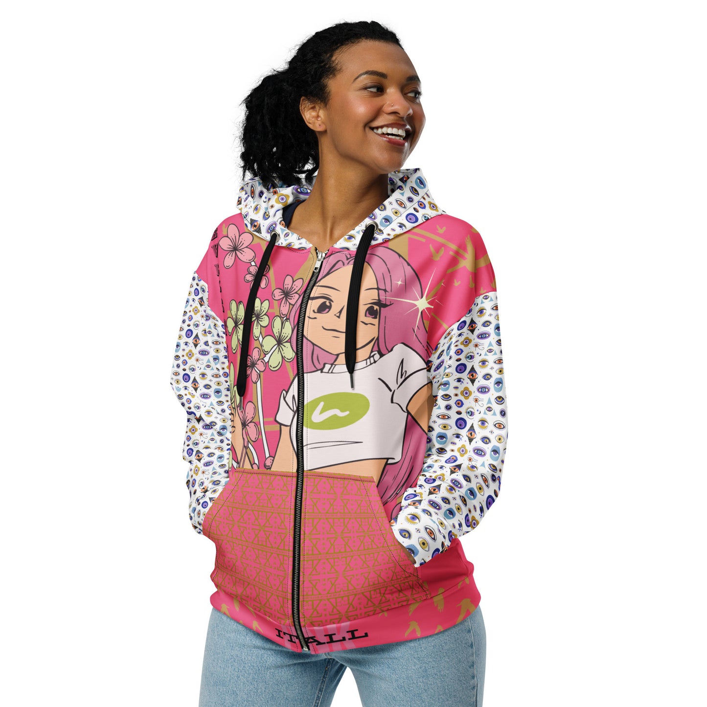 Iconic Greek Evil Eye Aphrodite Pink It All Collection Zip Hoodie