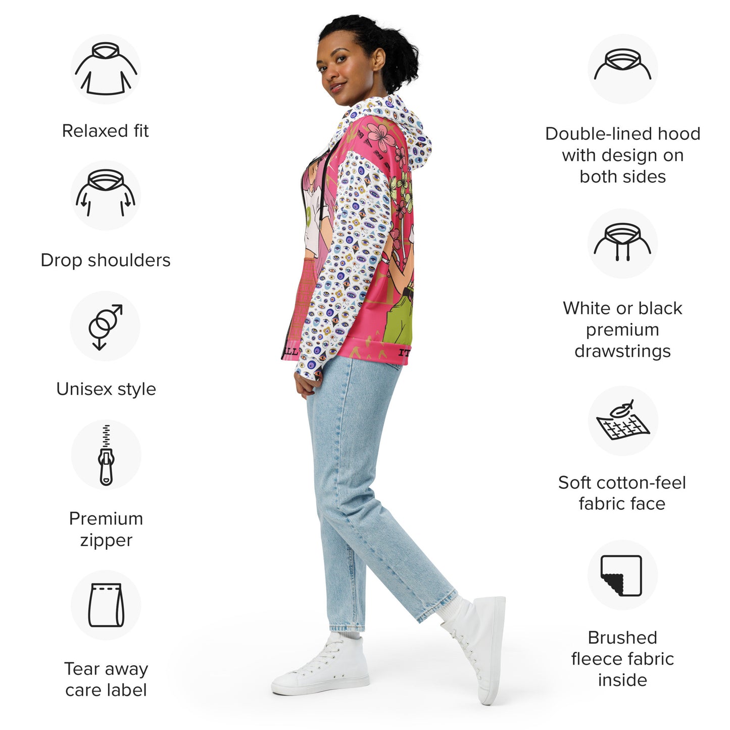 Iconic Greek Evil Eye Aphrodite Pink It All Collection Zip Hoodie