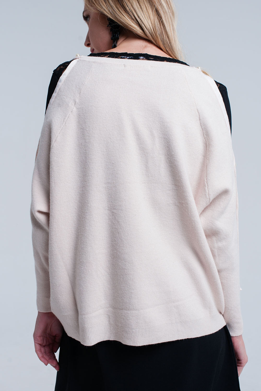 Light Pink Pale Knitted Sweater With Pearl Detail