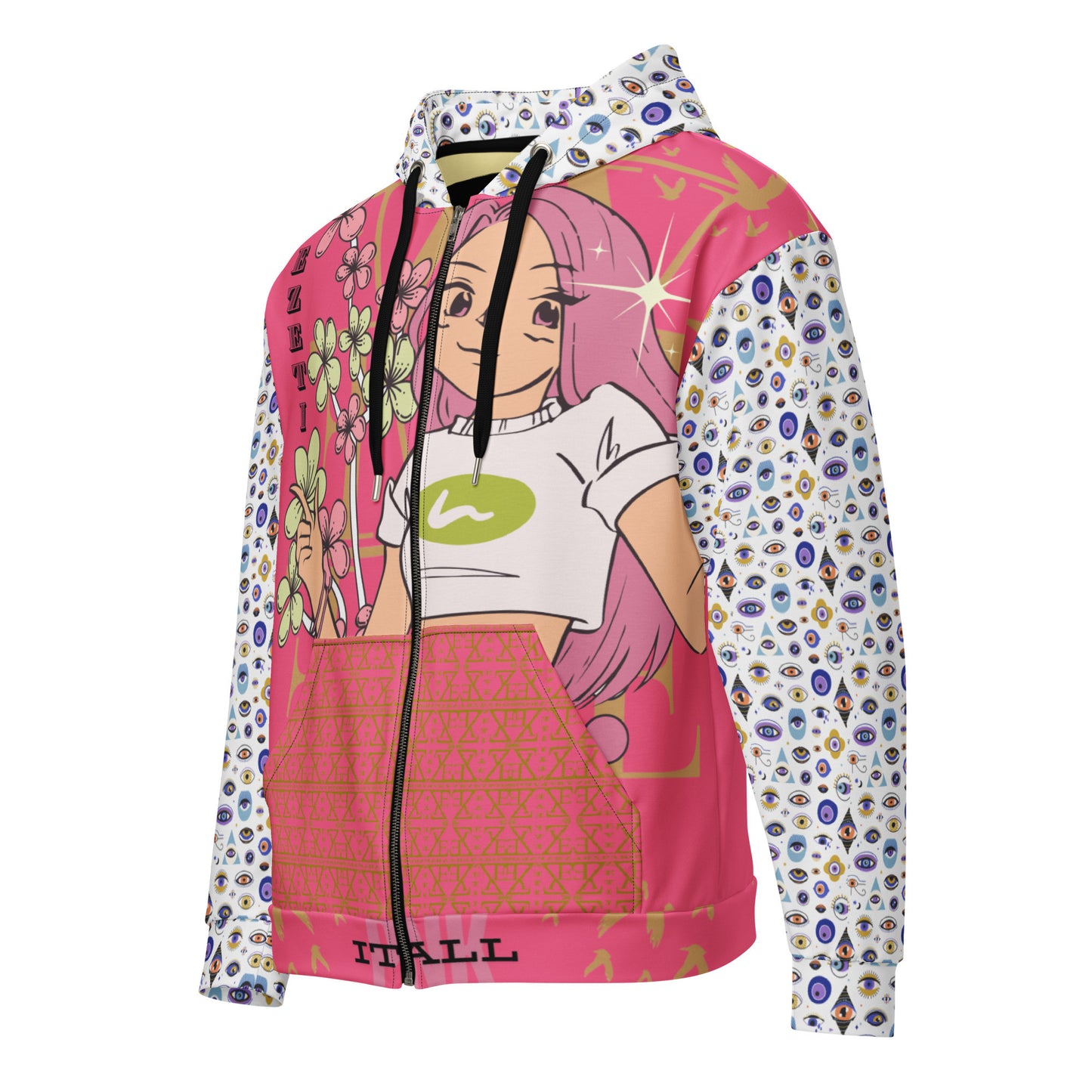 Iconic Greek Evil Eye Aphrodite Pink It All Collection Zip Hoodie